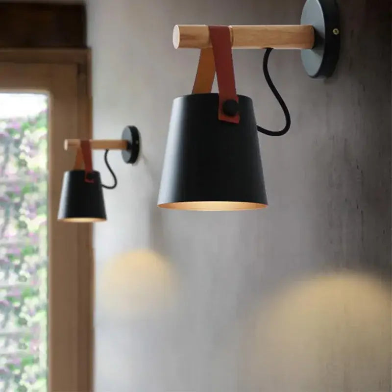 DecorBites™ Black Wooden Wall Light Modern E27 LED Sconce Living Room Decor
