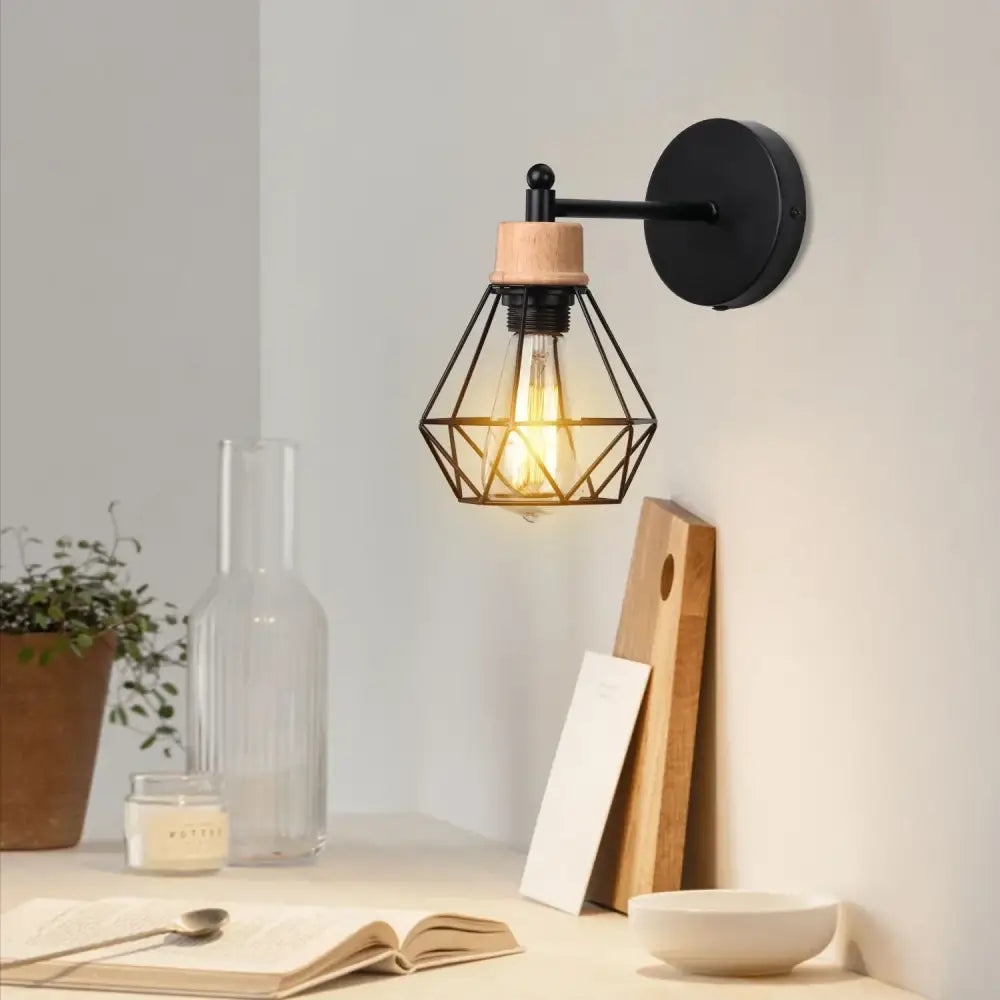 DecorBites™ Black Wooden Wall Light Modern E27 LED Sconce Living Room Decor