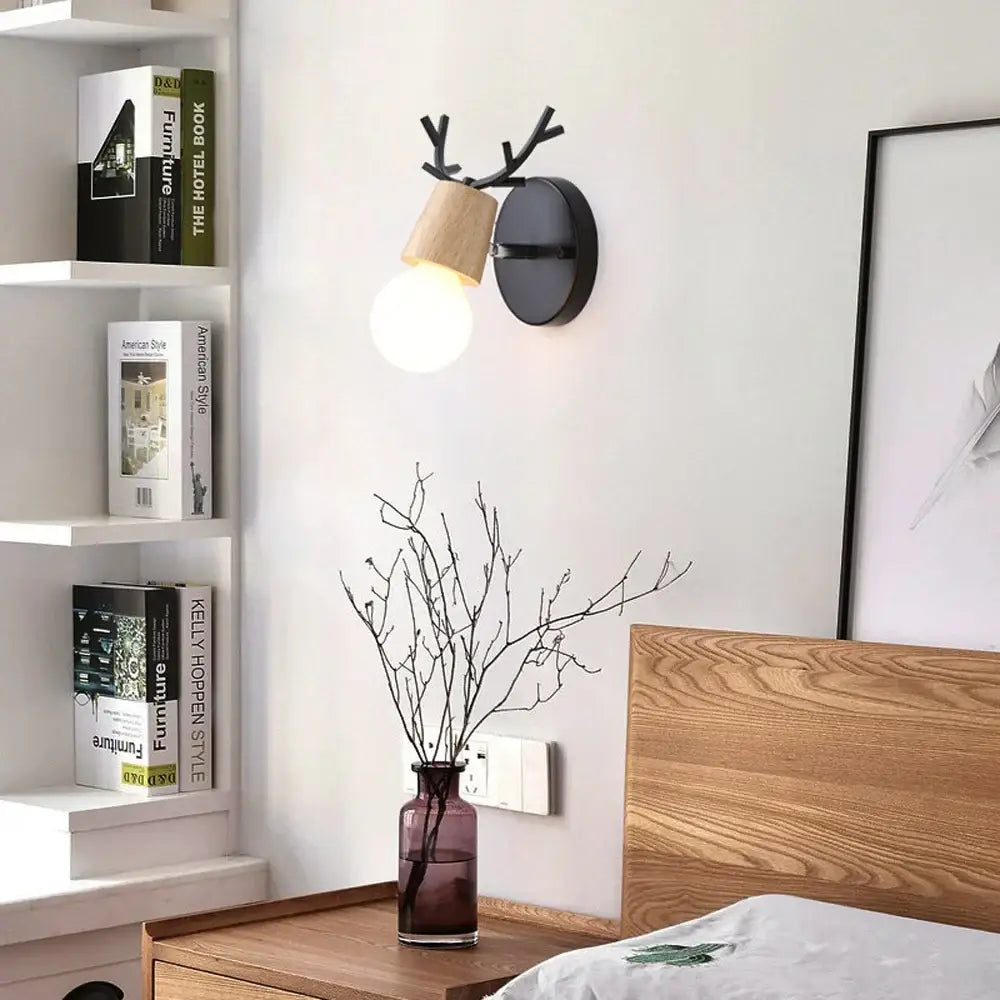 DecorBites™ Black Wooden Wall Light Modern E27 LED Sconce Living Room Decor