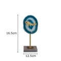 Modern blue agate & golden fish statue living room decor