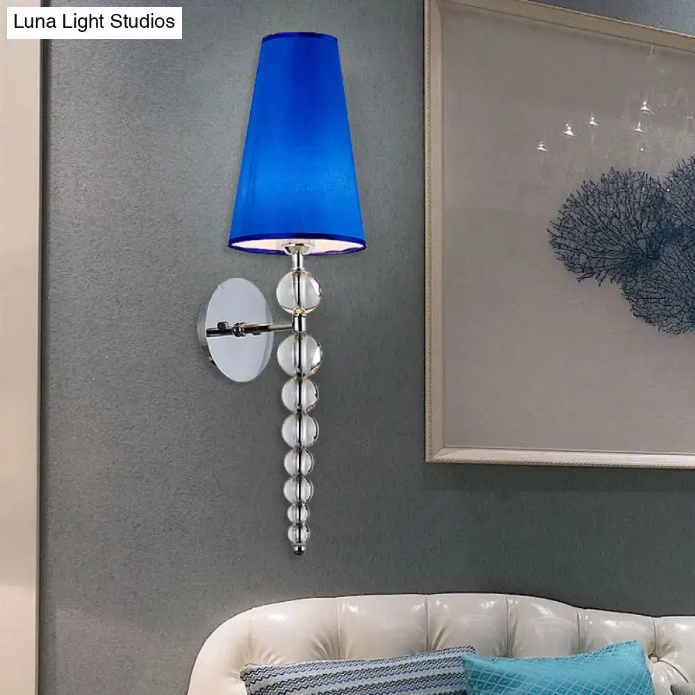 Modern blue & chrome crystal bead sconce light for living room