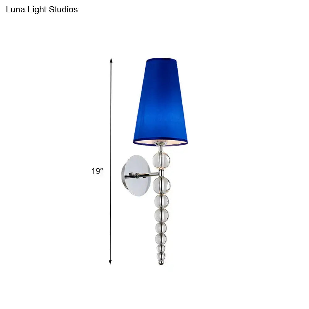 Modern blue & chrome crystal bead sconce light for living room