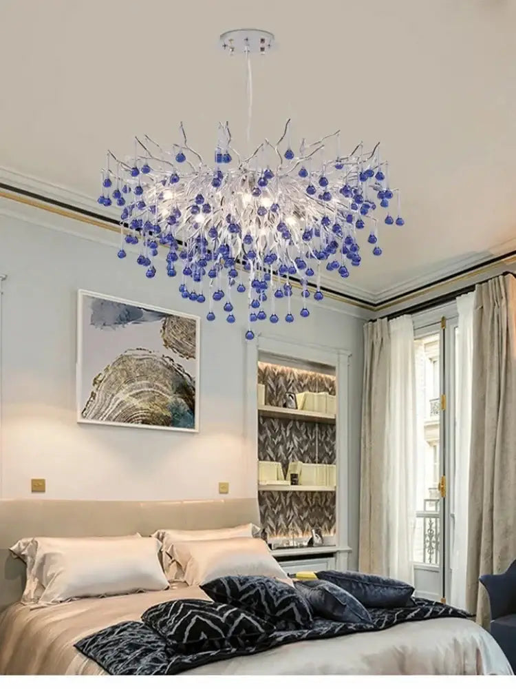 DecorBites™ Blue Crystal LED Chandelier: Luxury Classic Pendant Light for Living Room.