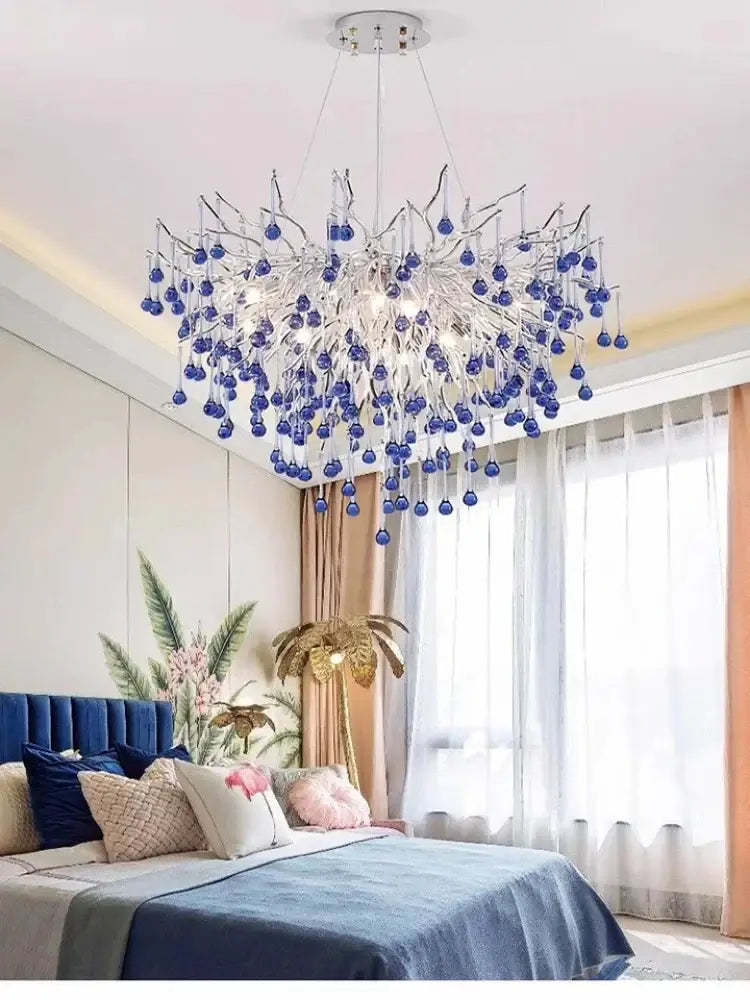 DecorBites™ Blue Crystal LED Chandelier: Luxury Classic Pendant Light for Living Room.
