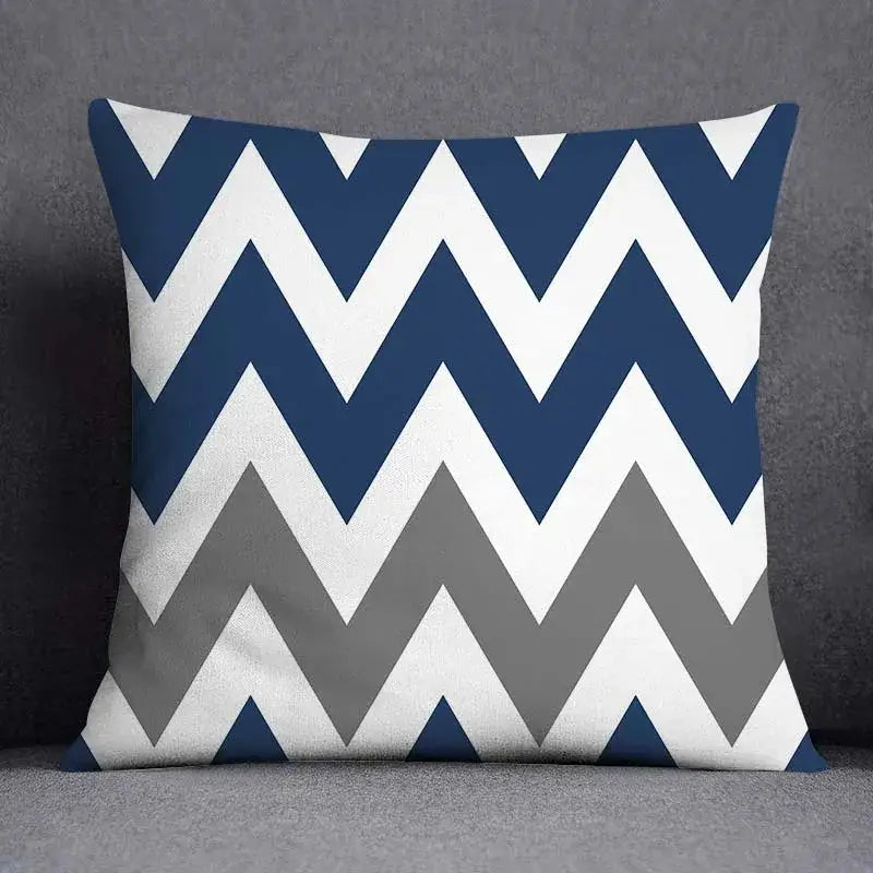 DecorBites™ Blue Geometric Floral Design Pillowcase - Modern Home Decor Cushion Cover