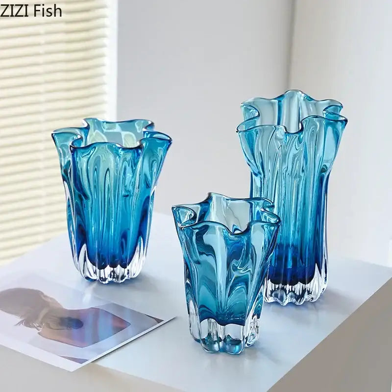 DecorBites™ Blue Glass Hydroponic Vase: Modern Desk Floral Decor & Room Aesthetic