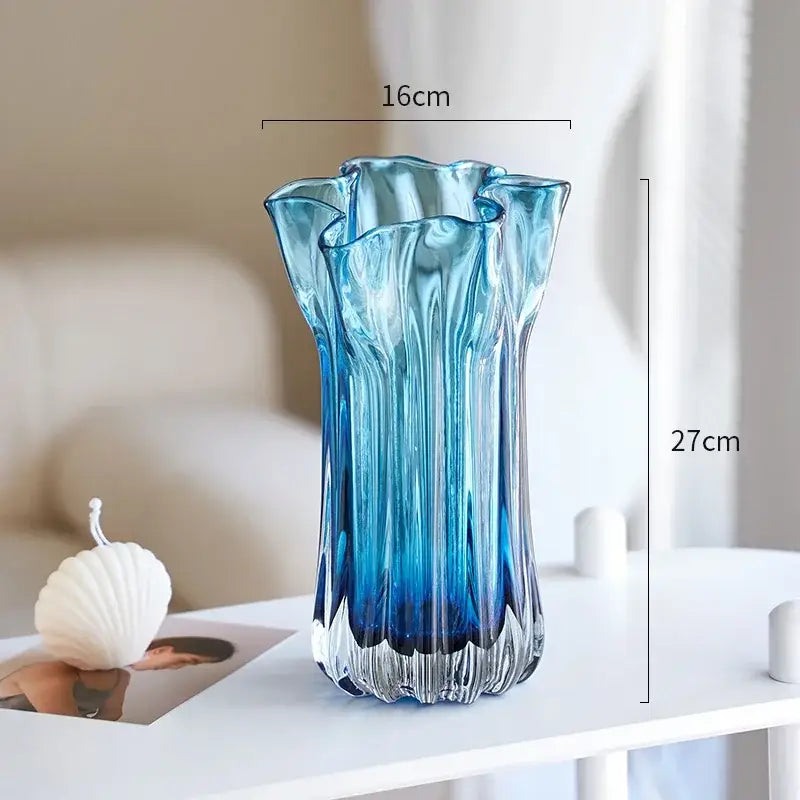 DecorBites™ Blue Glass Hydroponic Vase: Modern Desk Floral Decor & Room Aesthetic