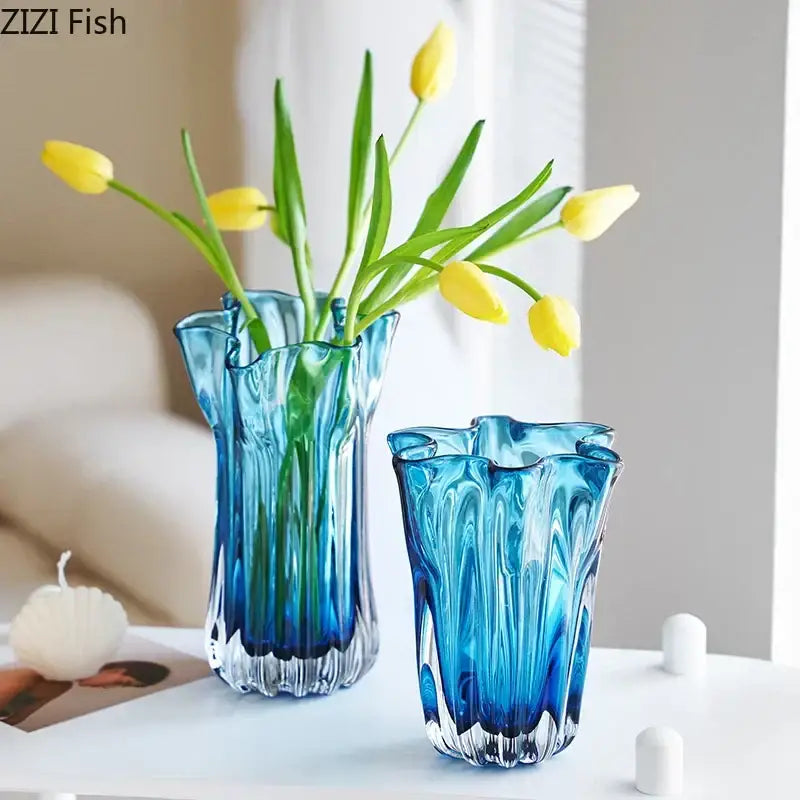 DecorBites™ Blue Glass Hydroponic Vase: Modern Desk Floral Decor & Room Aesthetic