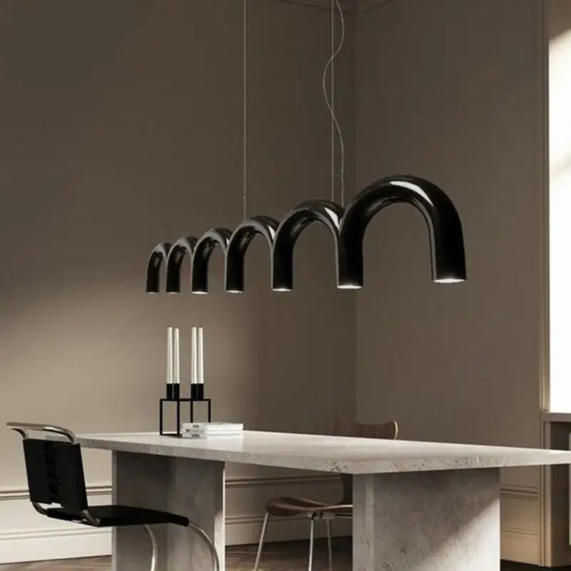 Modern blue metal arch chandelier – kitchen pendant light