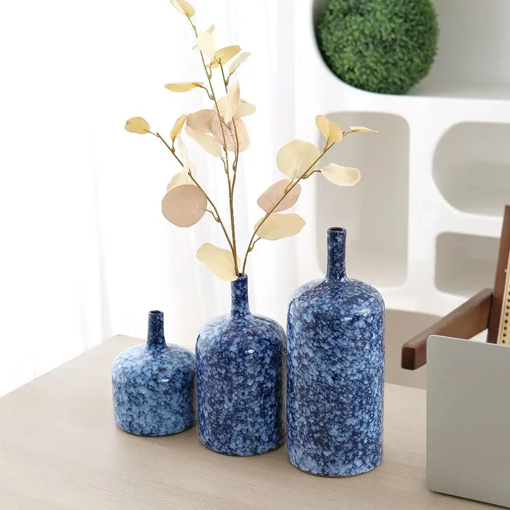 Modern blue speckled ceramic vase set living room decor accessories