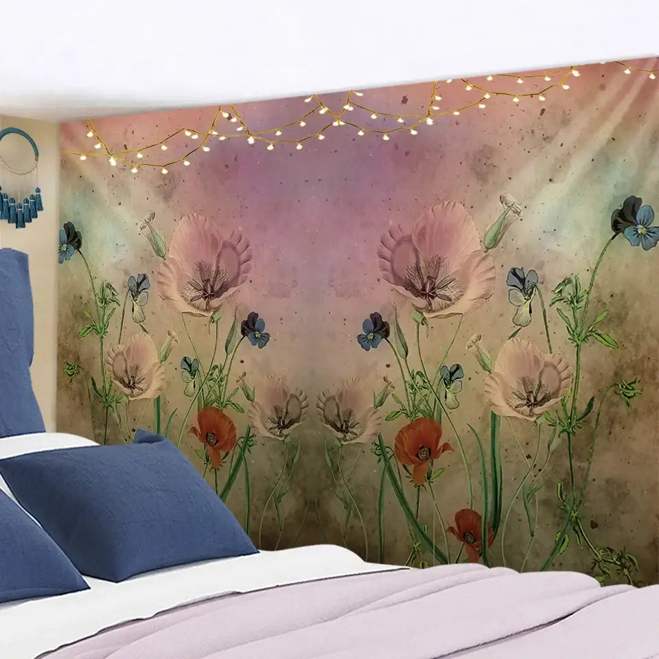 DecorBites™ Botanical Wildflower Tapestry Wall Hanging Flower Chart Hippie Bohemian Tapestries