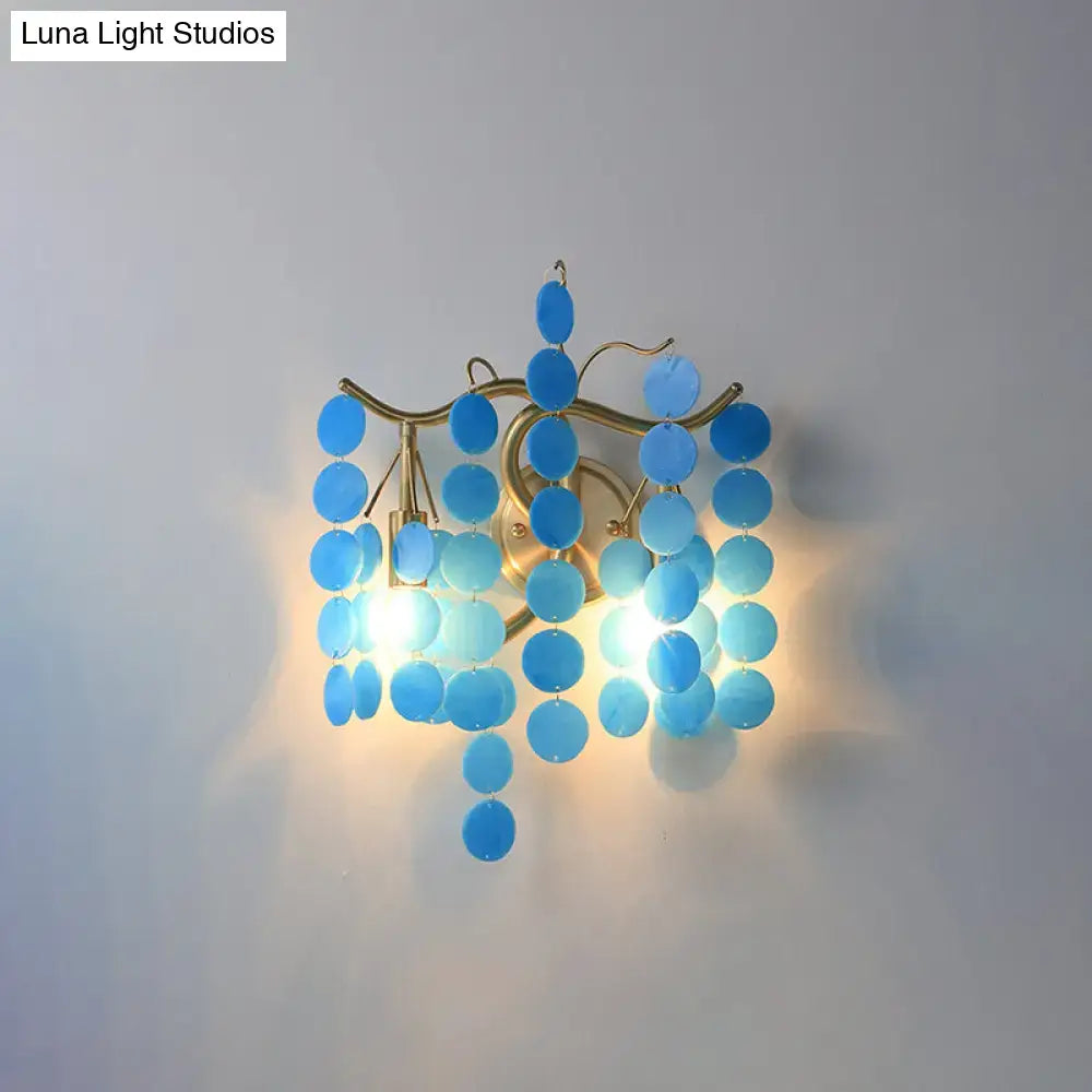 DecorBites™ Modern Branch Design Bedroom Wall Lamp - Blue/Pink Glass, 2 Lights, Open Bulb
