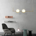 Modern brass 2-head white glass shade pendant – living room light
