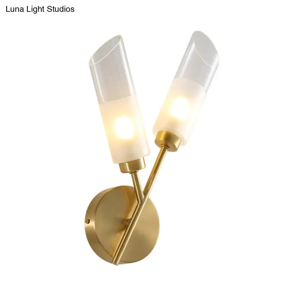 DecorBites™ Modern Glass Wall Sconce with Beveled Tubes and 2-Light Brass Fixture