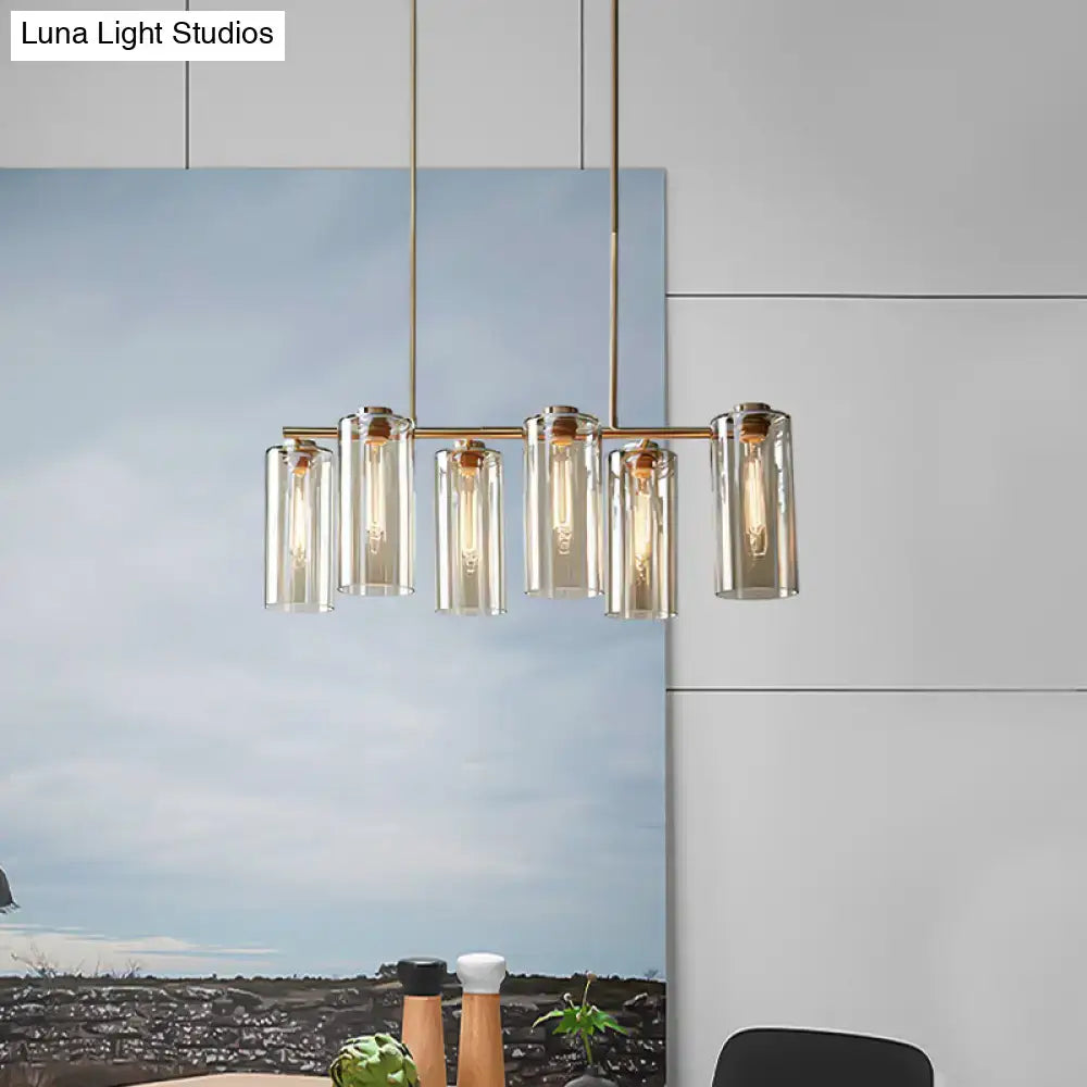 DecorBites™ Modern Champagne Pendant Lighting Fixture with Cognac Glass Shades - 6 Bulbs Dining Room Island Light