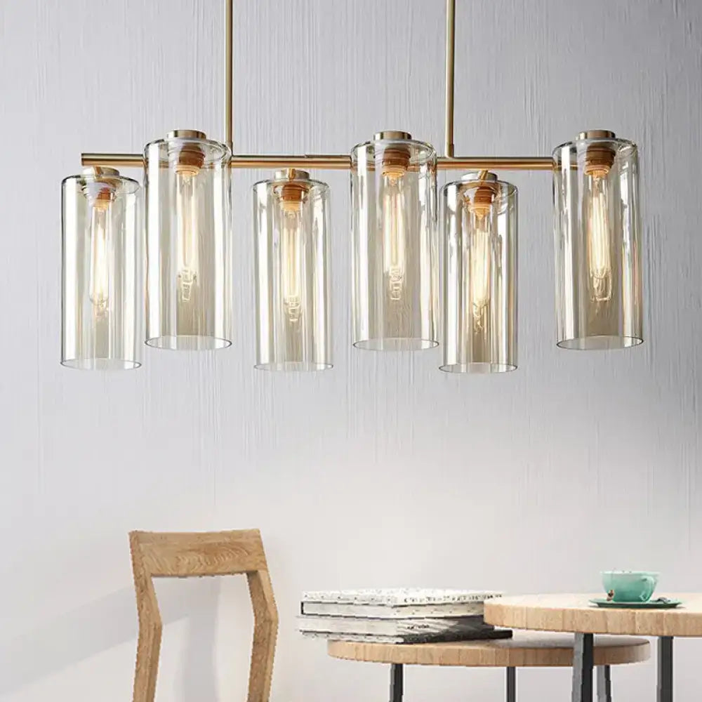DecorBites™ Modern Champagne Pendant Lighting Fixture with Cognac Glass Shades - 6 Bulbs Dining Room Island Light