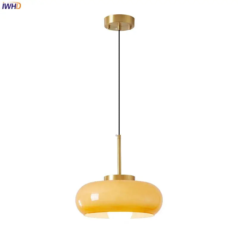 DecorBites™ Copper Bauhaus LED Pendant Light - Orange Glass Fixture for Home Indoor Lighting