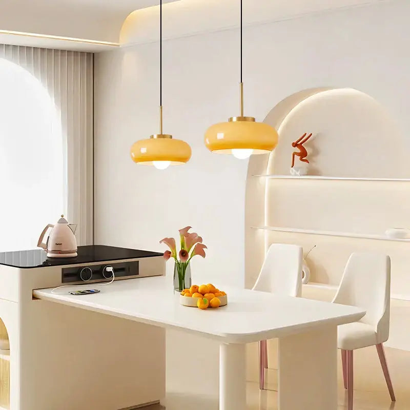 DecorBites™ Copper Bauhaus LED Pendant Light - Orange Glass Fixture for Home Indoor Lighting