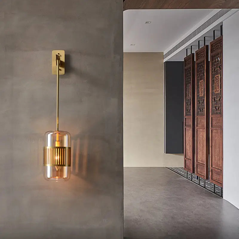 DecorBites™ Modern Brass Wall Sconce Light with Glass Shade - Postmodern Cylindrical Fixture