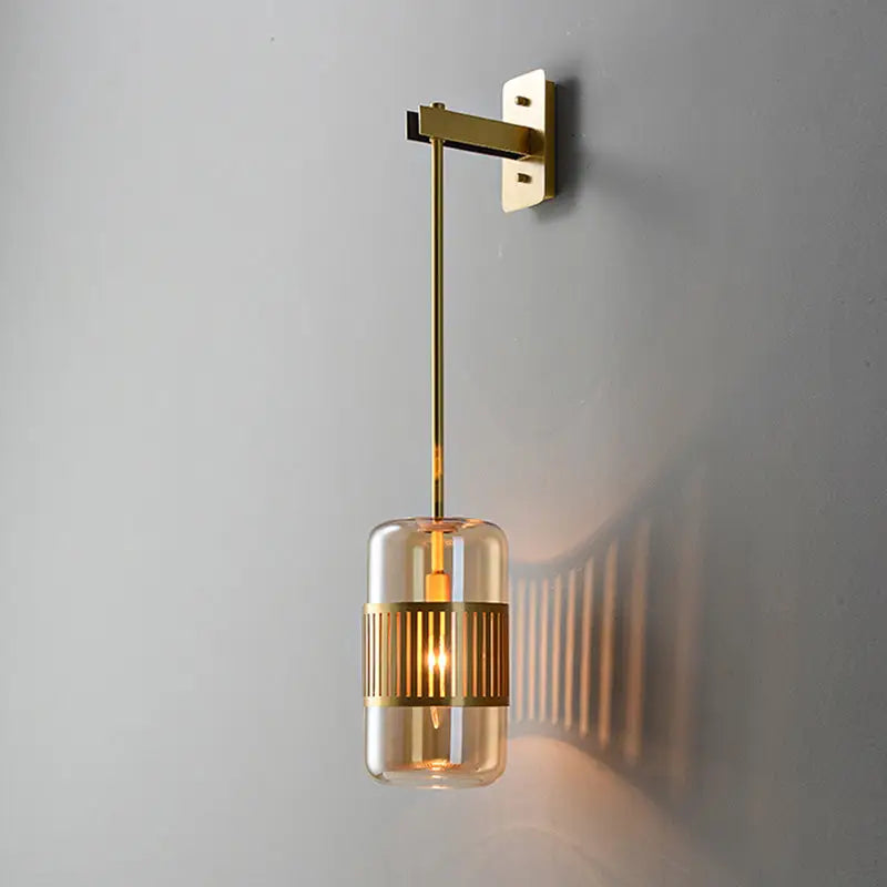 DecorBites™ Modern Brass Wall Sconce Light with Glass Shade - Postmodern Cylindrical Fixture