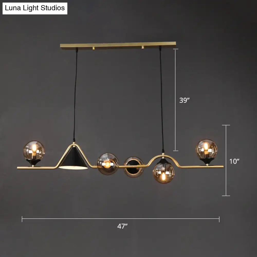 Modern brass and black 3 light hanging island light for dining room