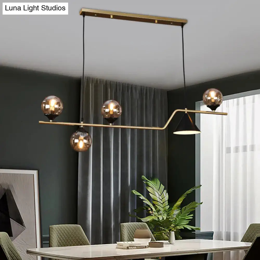 Modern brass and black 3 light hanging island light for dining room