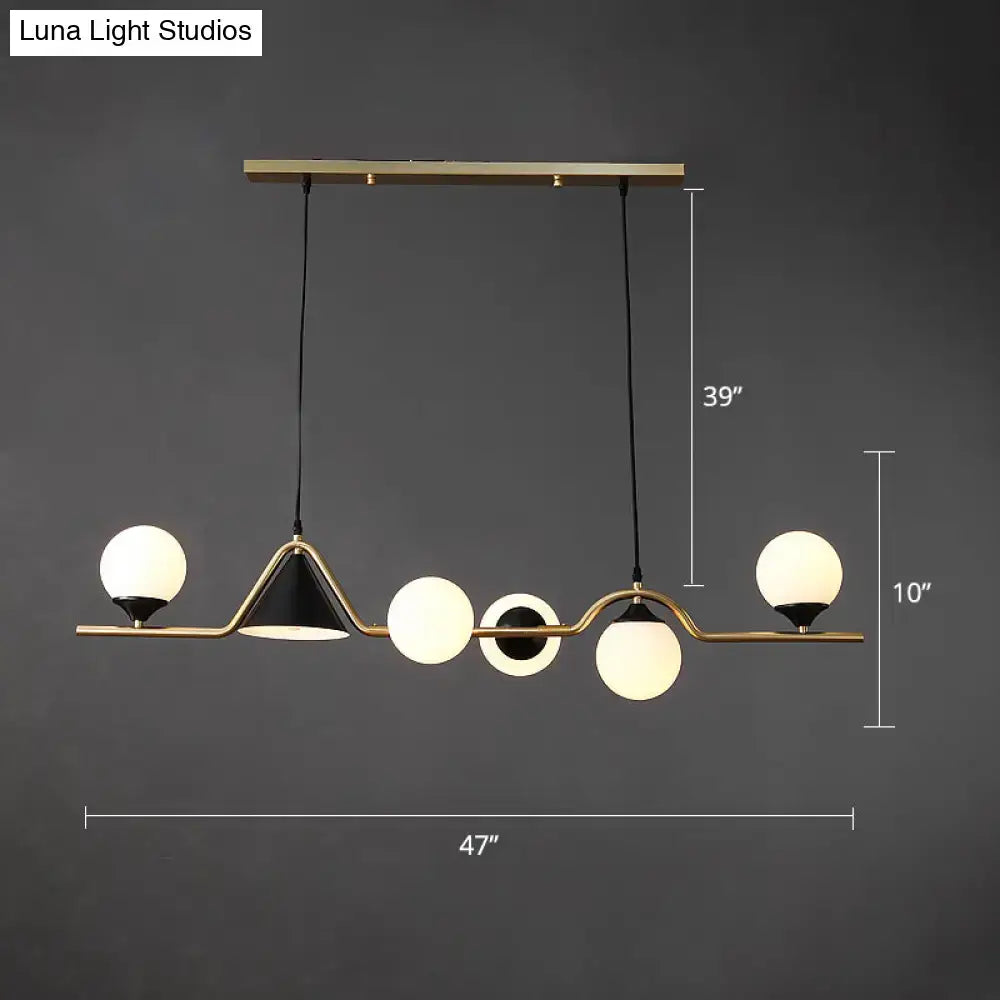 Modern brass and black 3 light hanging island light for dining room