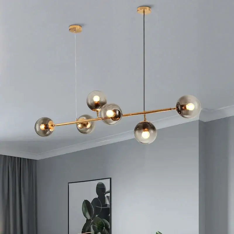 DecorBites™ Brass Chandelier with Black Art Glass Ball - Minimalist Living Room Dining Decor