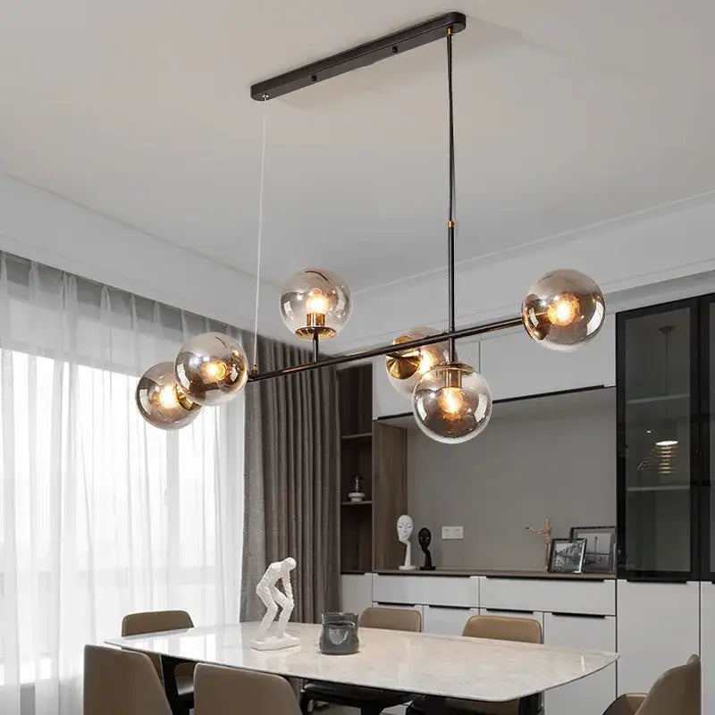 DecorBites™ Brass Chandelier with Black Art Glass Ball - Minimalist Living Room Dining Decor