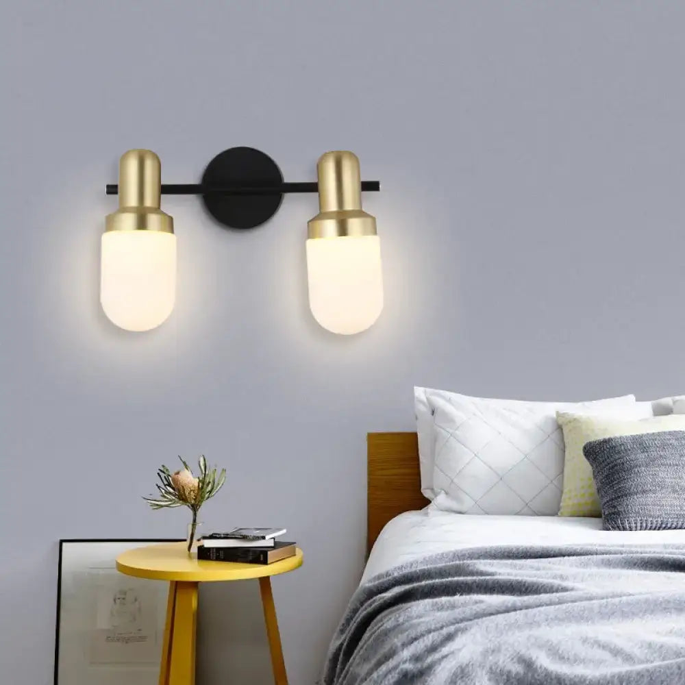 Modern brass and black glass sconce light bedroom wall lamp