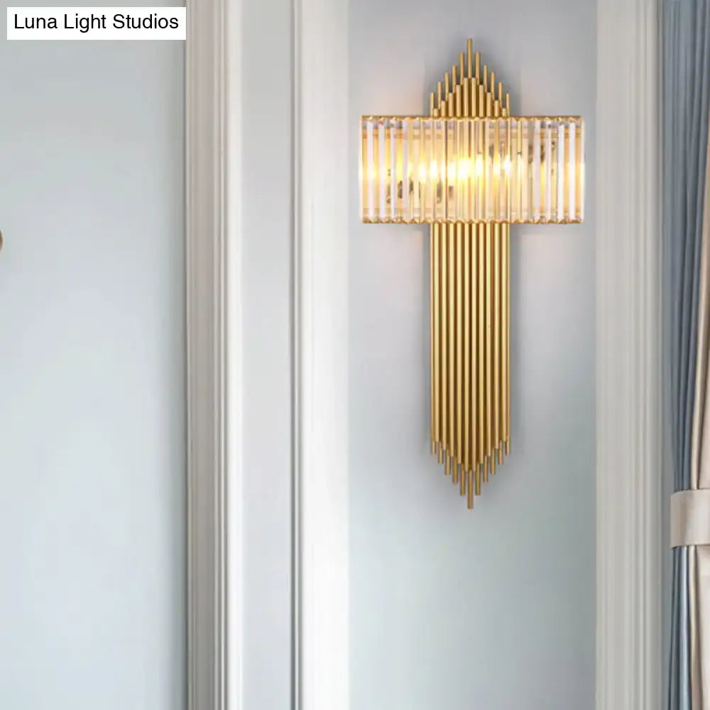 Modern brass and crystal rectangular wall lighting for bedroom