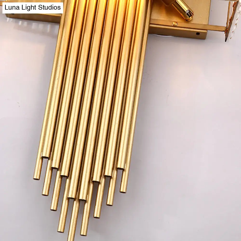 Modern brass and crystal rectangular wall lighting for bedroom