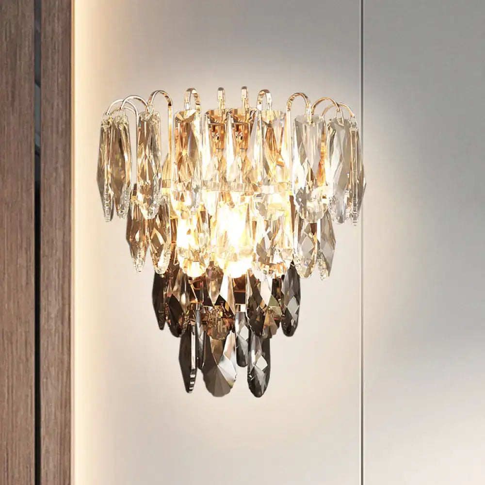 Modern brass and crystal tiered wall sconce bedroom chandelier