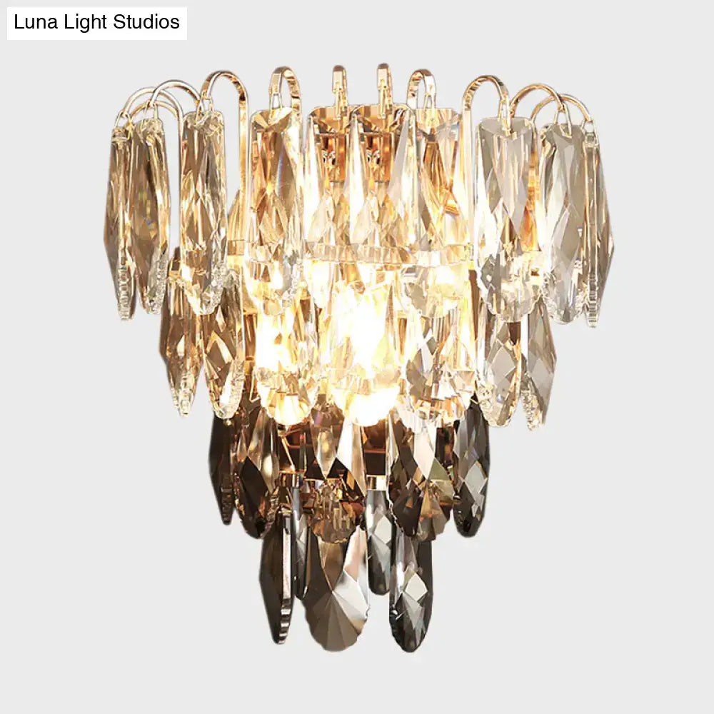 Modern brass and crystal tiered wall sconce bedroom chandelier