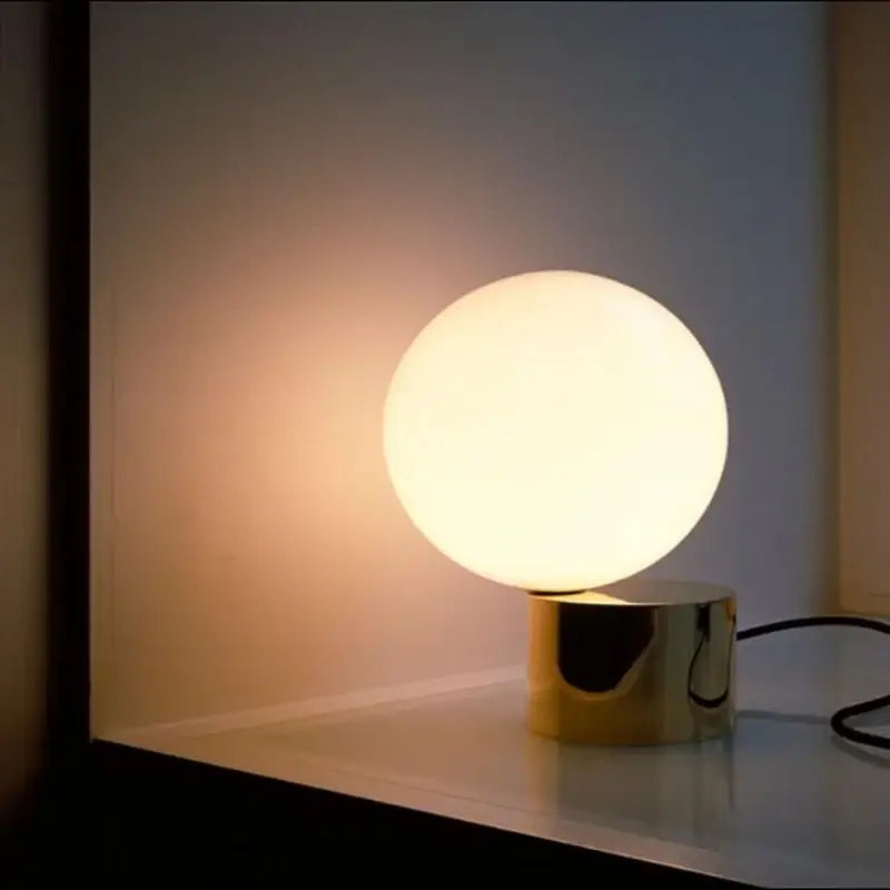 Modern brass and decorbites glass circular table lamp for bedroom