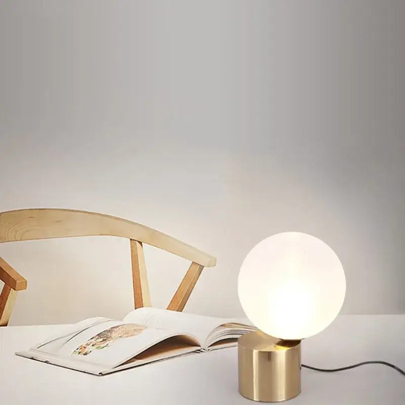 Modern brass and decorbites glass circular table lamp for bedroom
