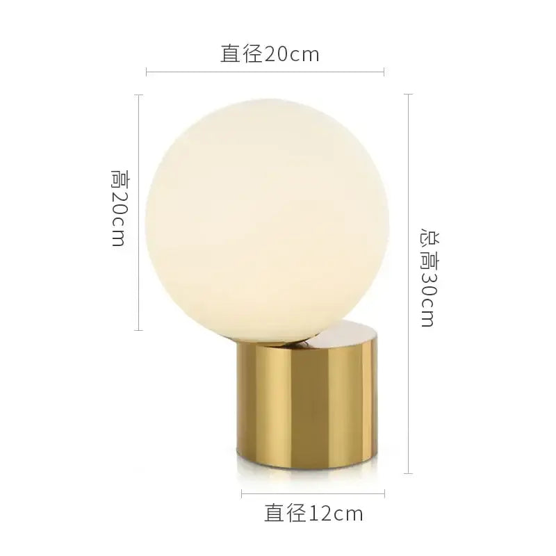 Modern brass and glass ball table lamp bedroom bedside light