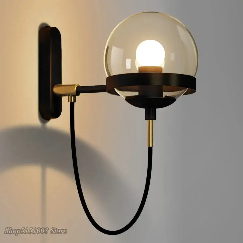 Modern brass and glass globe led wall lamps bedroom sconce light