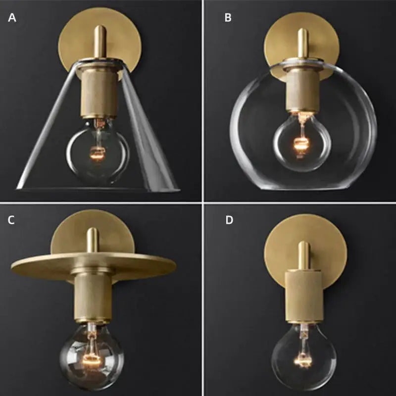 Modern brass and glass wall sconce bedroom light