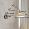 Modern brass and ribbed glass led wall lamp bedroom pull chain light