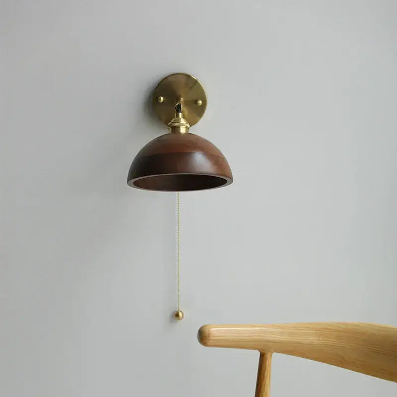 Modern brass and walnut led wall sconce bedroom mirror light
