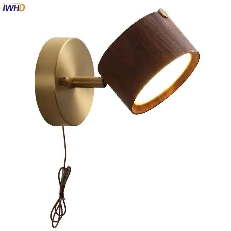 Modern brass and wood base wall sconce for living room spotlight