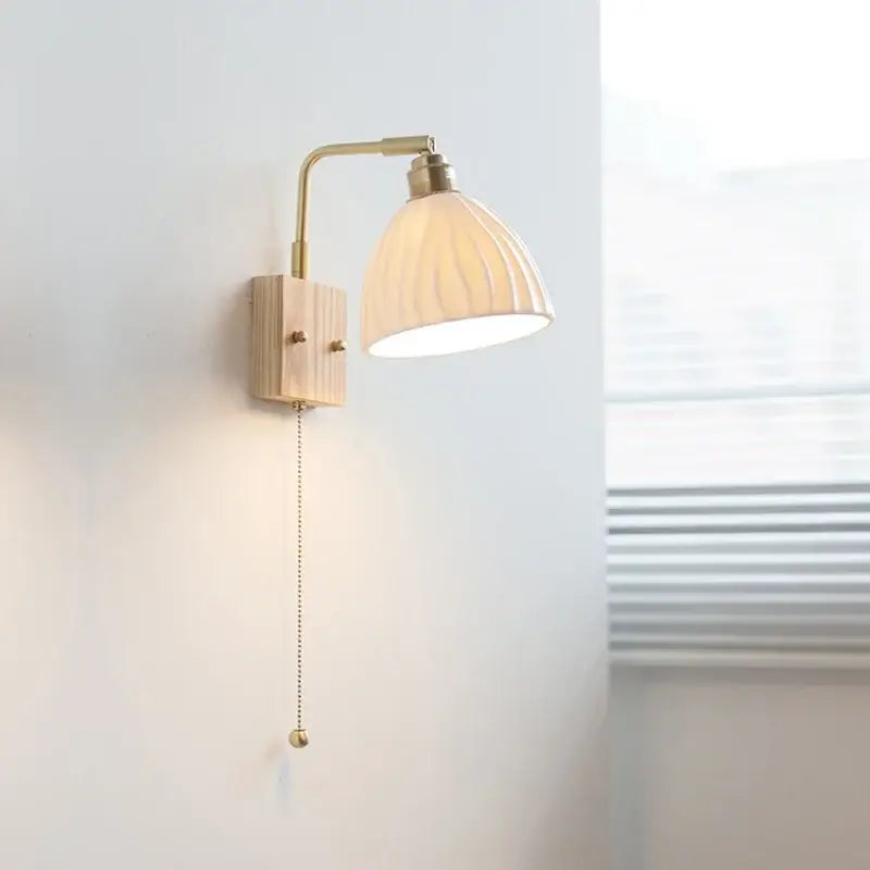 Modern brass and wood ceramic led wall sconce bedroom vanity light