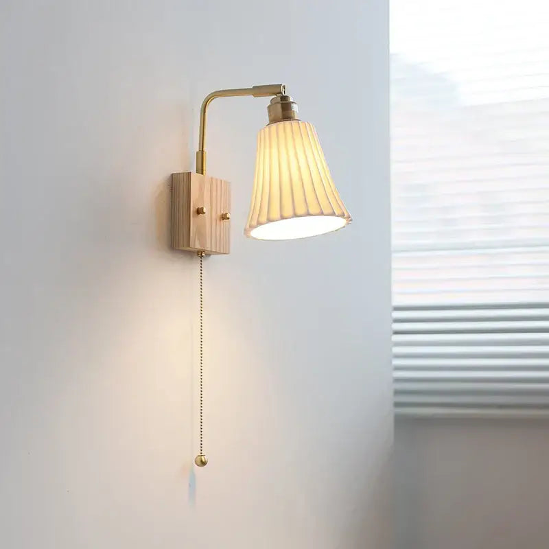 Modern brass and wood ceramic led wall sconce bedroom vanity light