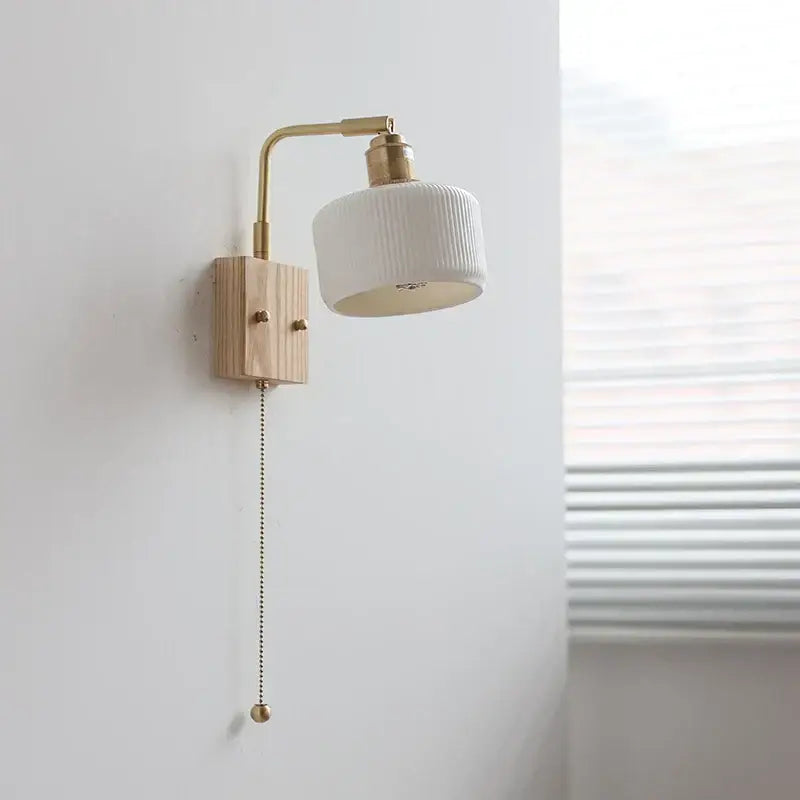 Modern brass and wood ceramic led wall sconce bedroom vanity light