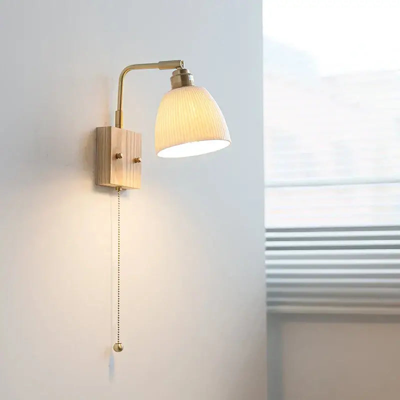 Modern brass and wood ceramic led wall sconce bedroom vanity light