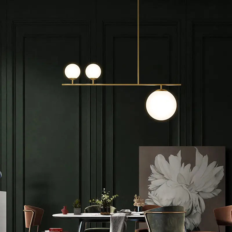 DecorBites™ Minimalistic Brass Ball Pendant Light: Opal Glass Island Lighting for Dining Room (3-Light)