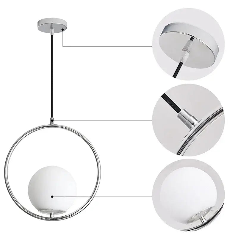 DecorBites™ Glass Ball Pendant Lights Modern LED Brass Black Chrome Suspension Luminaire