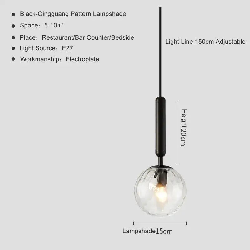 DecorBites™ Glass Ball Pendant Light for Dining Room & Bedroom Decor