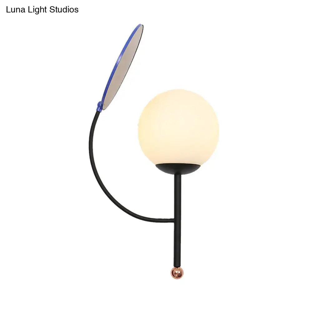 DecorBites™ Contemporary Black Round Wall Lighting: 1-Light Sconce with White Frosted Glass, Mirror Deco - Ideal Bedside Fixture